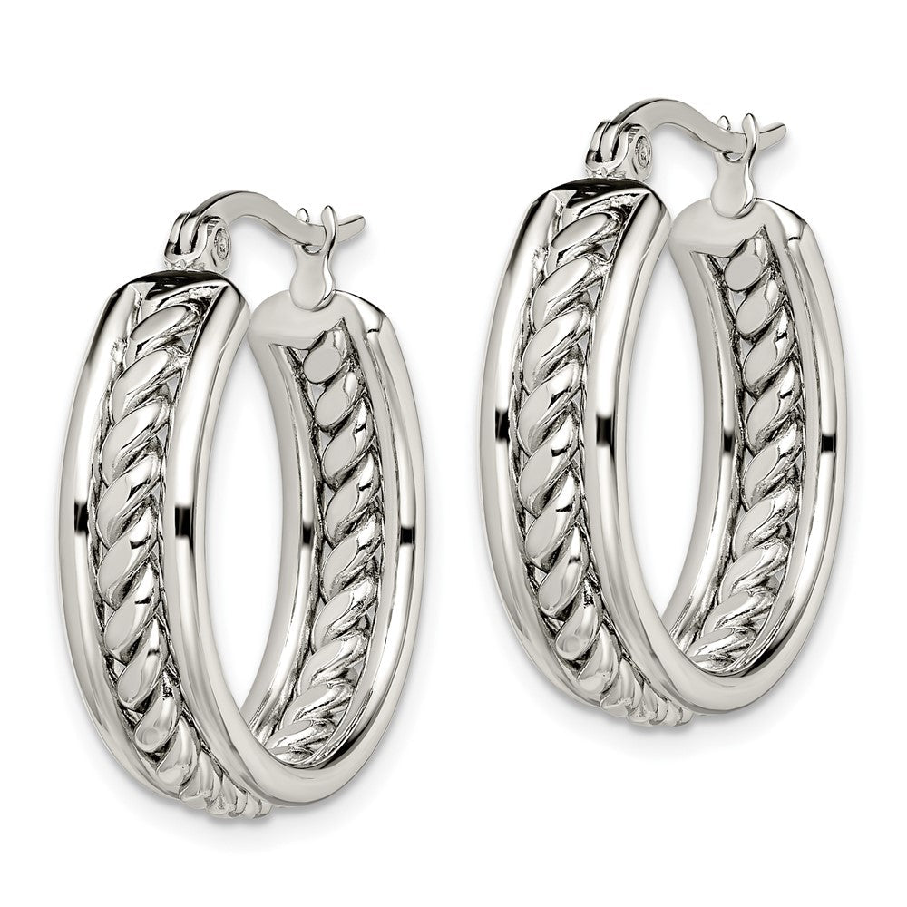 SRE510 Chisel Stainless Steel Polished Twisted Middle 25mm Diameter Hoop Earrings