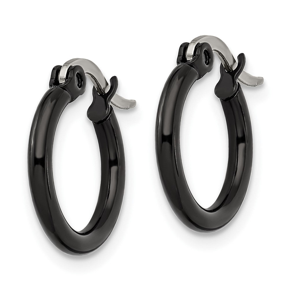 SRE564 Chisel Stainless Steel Polished Black IP-plated 15.5mm Diameter 2mm Hoop Earrings