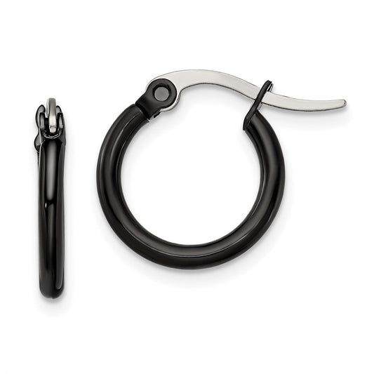 SRE564 Chisel Stainless Steel Polished Black IP-plated 15.5mm Diameter 2mm Hoop Earrings