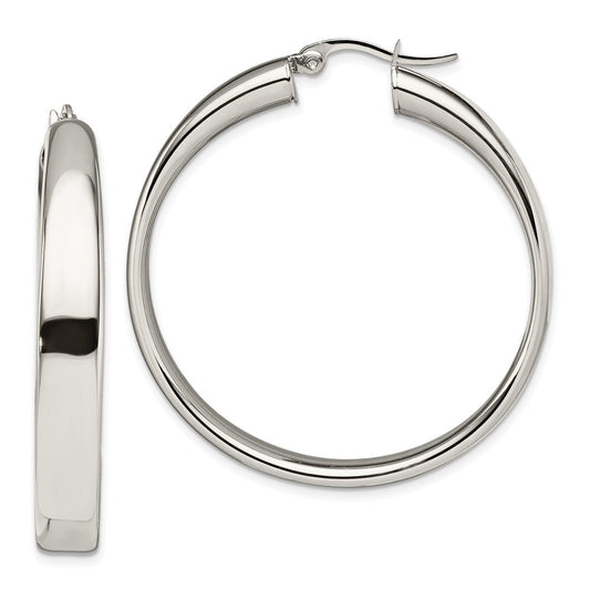 SRE798 Chisel Stainless Steel Polished 6.75mm Hoop Earrings