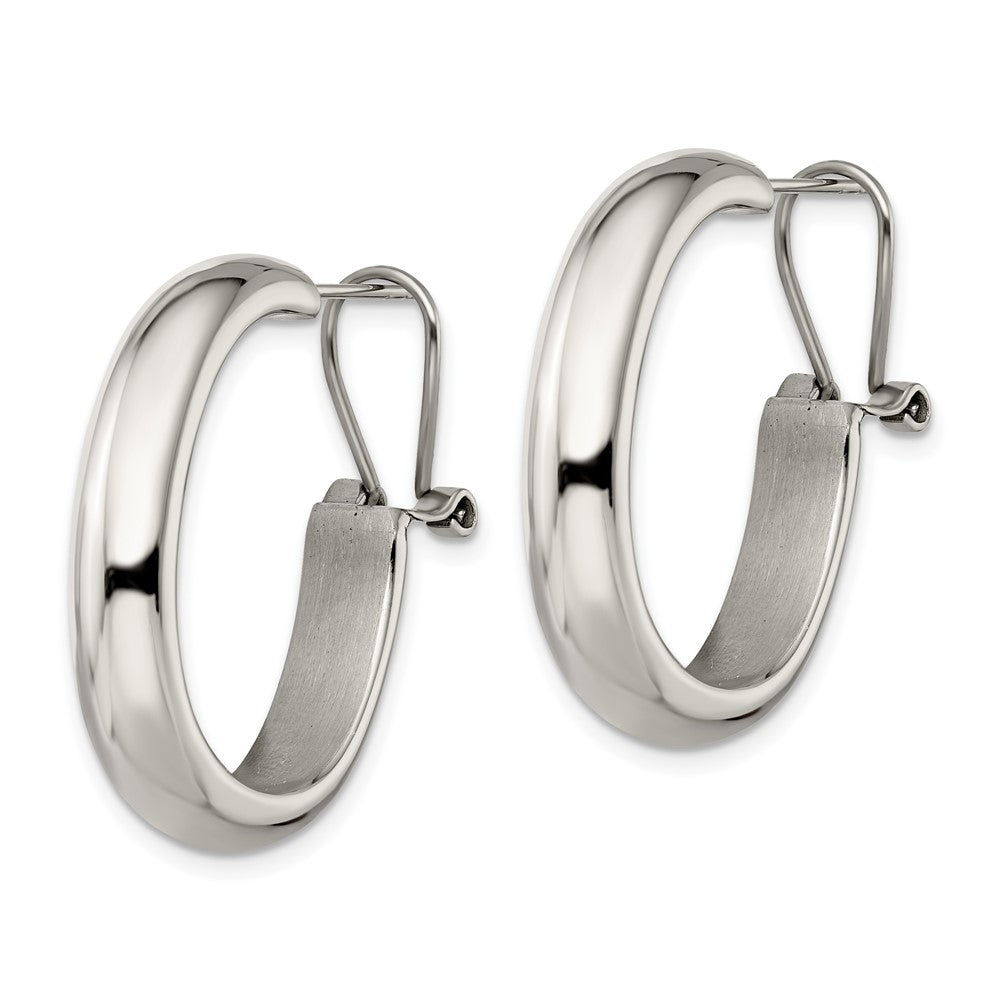 SRE901 Chisel Stainless Steel Polished Omega Back Hoop Earrings