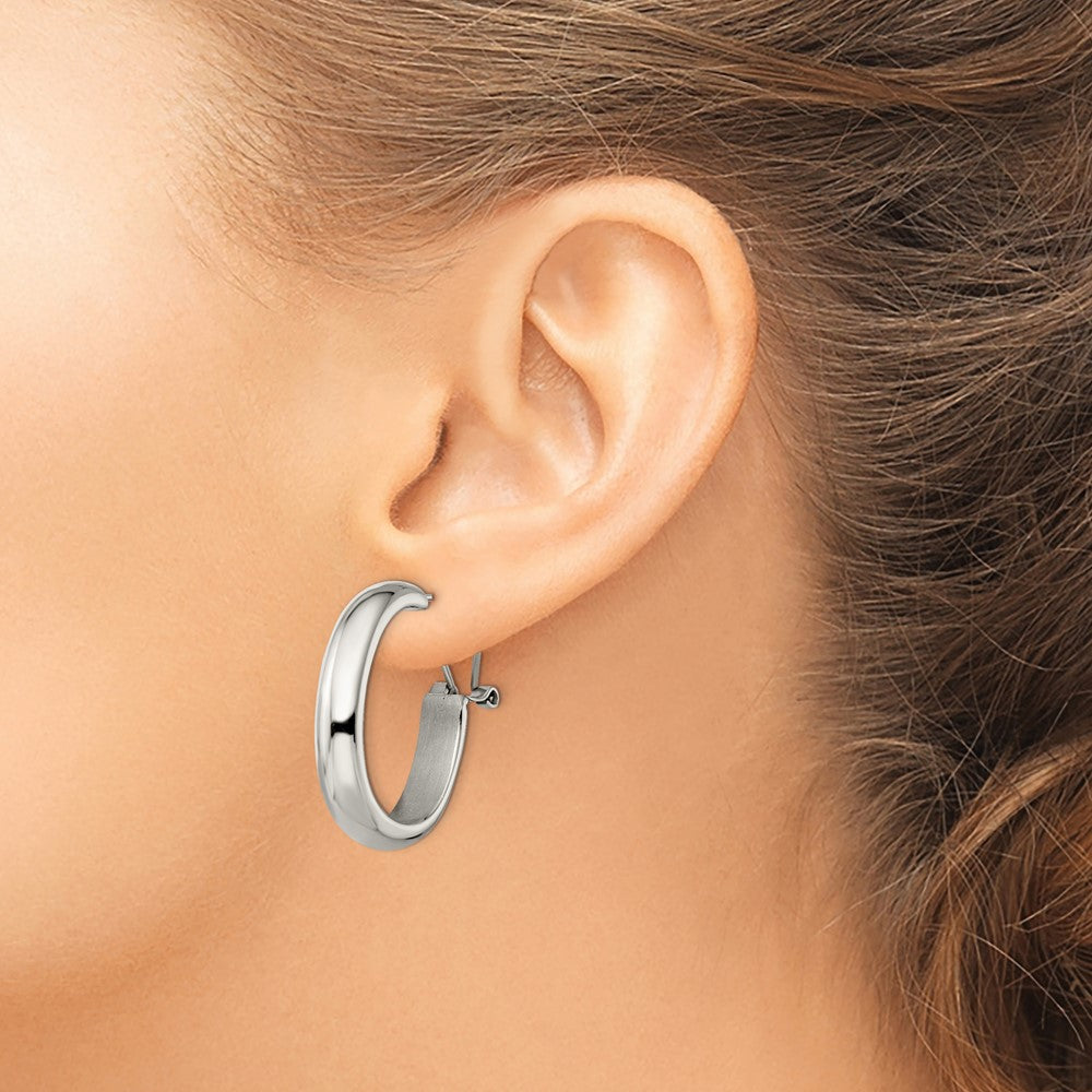 SRE901 Chisel Stainless Steel Polished Omega Back Hoop Earrings