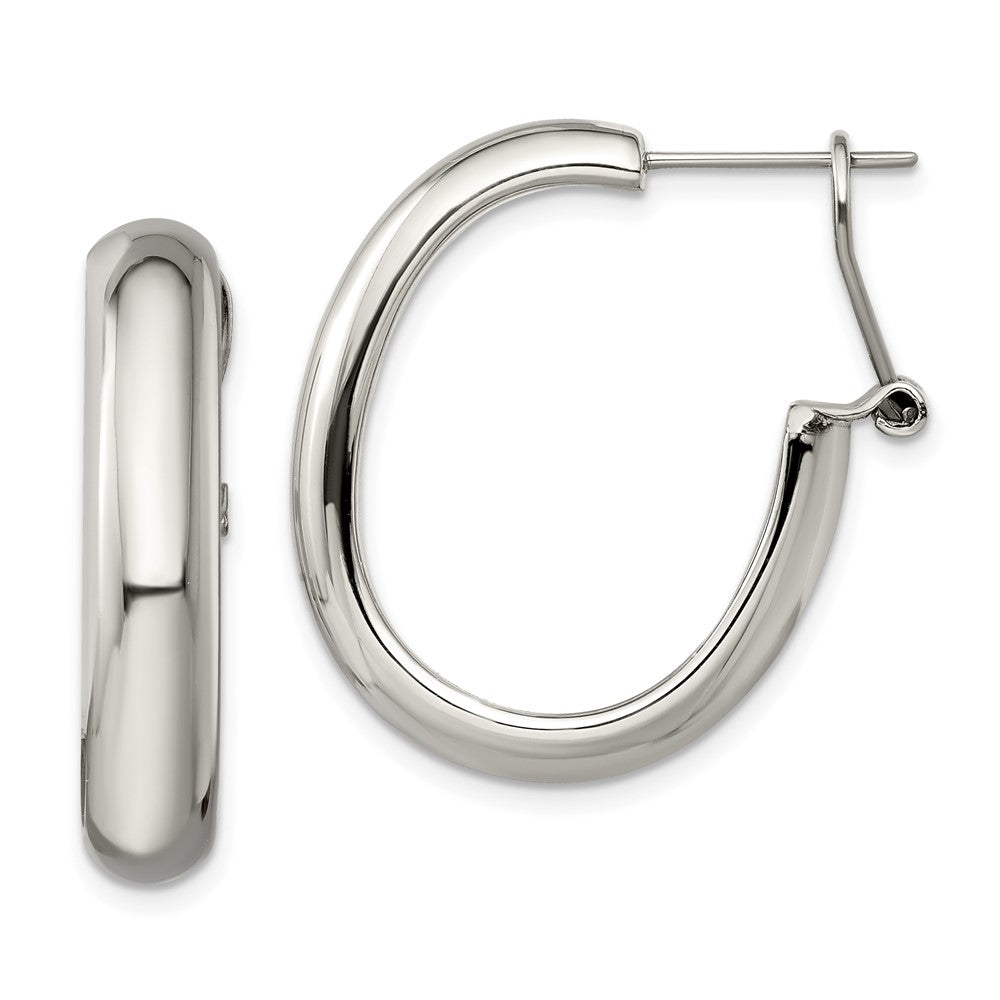SRE901 Chisel Stainless Steel Polished Omega Back Hoop Earrings
