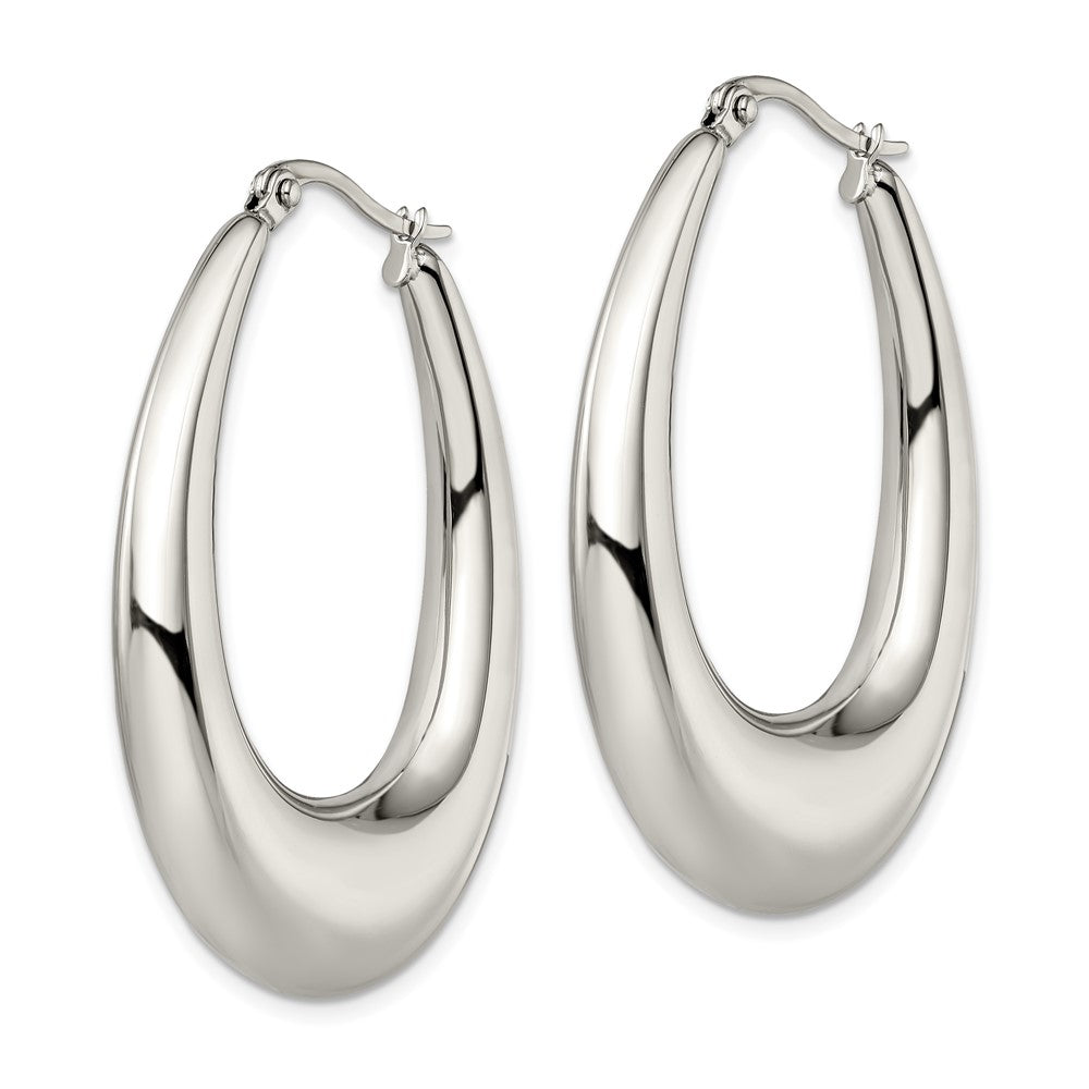 SRE955 Chisel Stainless Steel Polished Teardrop Hoop Earrings