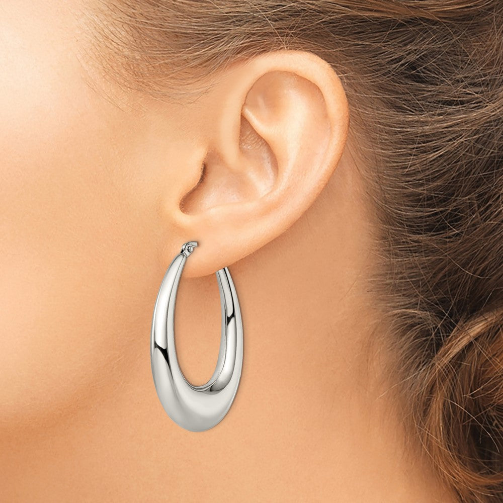 SRE955 Chisel Stainless Steel Polished Teardrop Hoop Earrings
