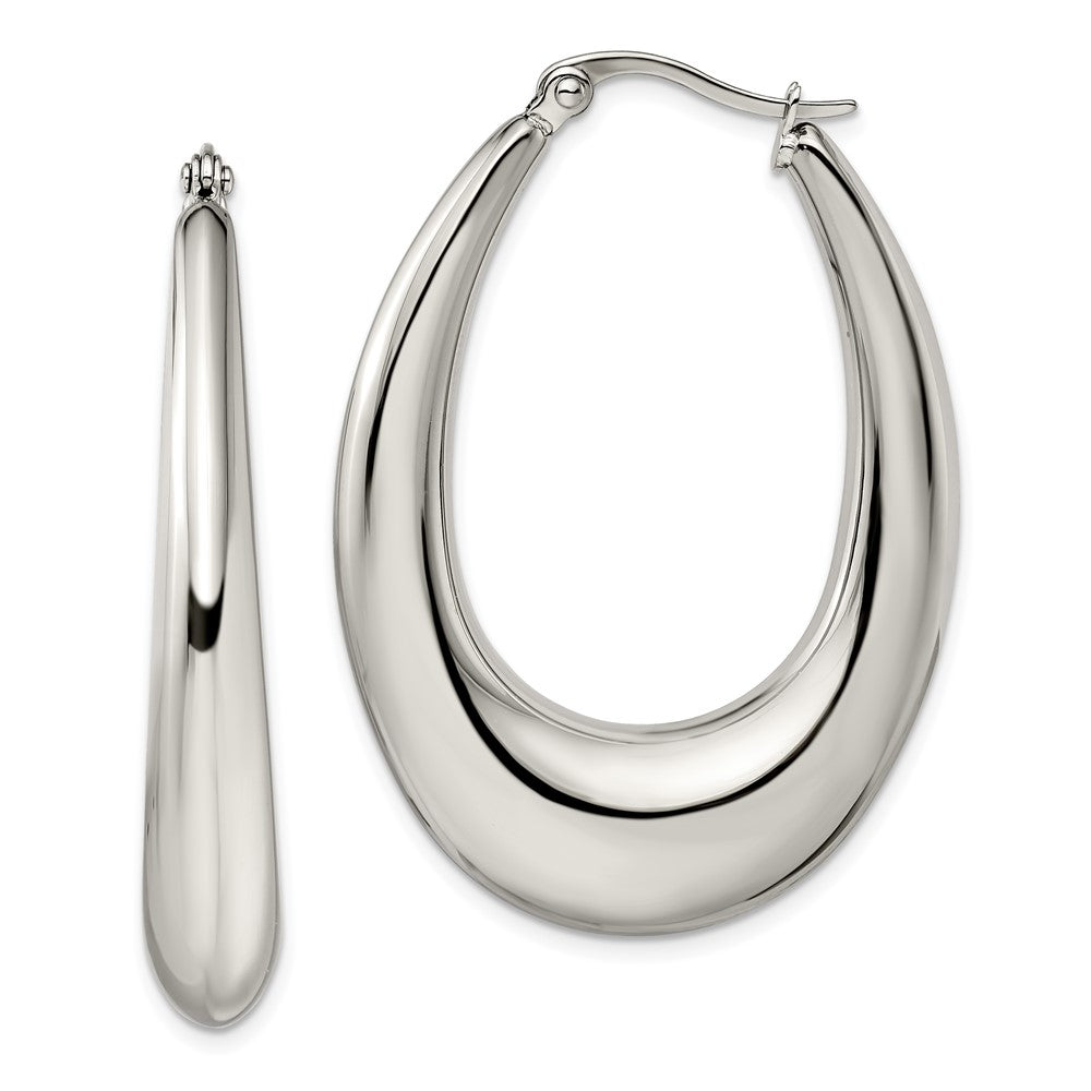 SRE955 Chisel Stainless Steel Polished Teardrop Hoop Earrings