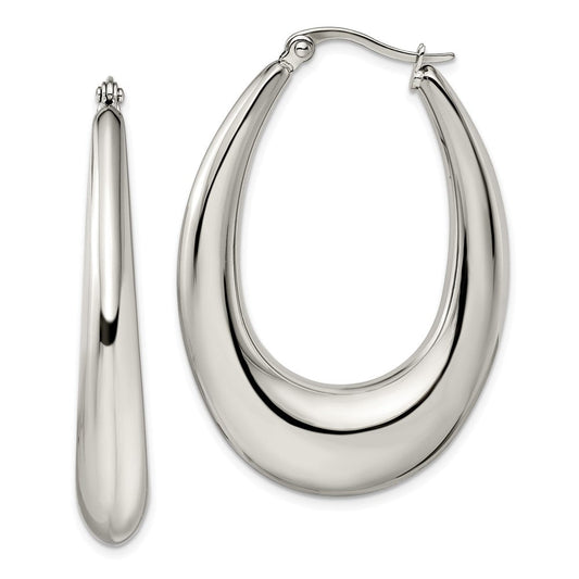 SRE955 Chisel Stainless Steel Polished Teardrop Hoop Earrings