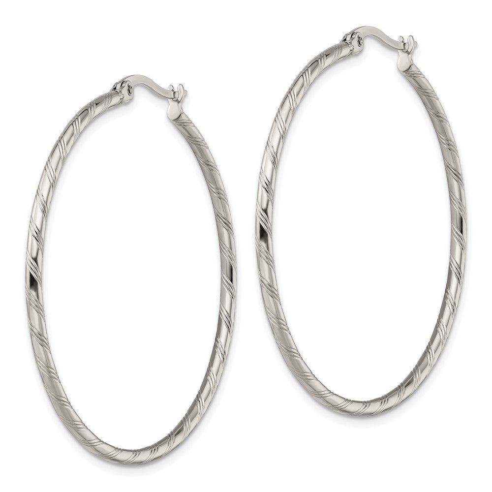 SRE958 Chisel Stainless Steel Polished and Textured Hoop Earrings