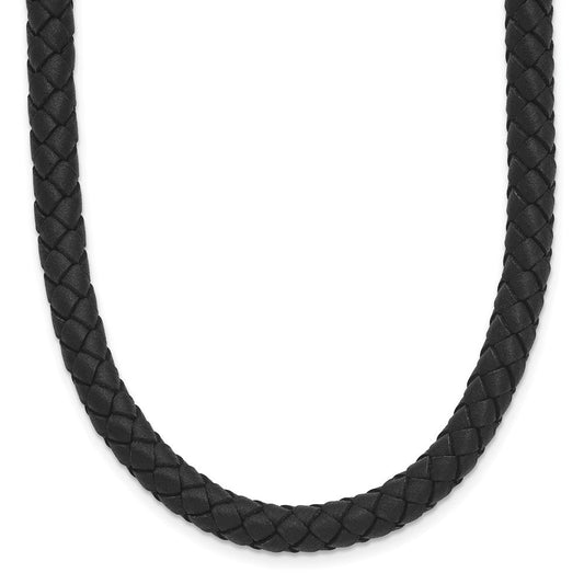 Chisel Stainless Steel Polished Woven Black Leather 16.25 inch NecklaceSRN1802