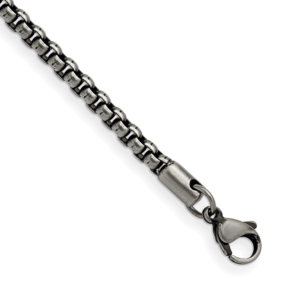 Chisel Stainless Steel Antiqued and Polished 3.9mm 8.5 inch Rounded Box Chain SRN1893-8.5