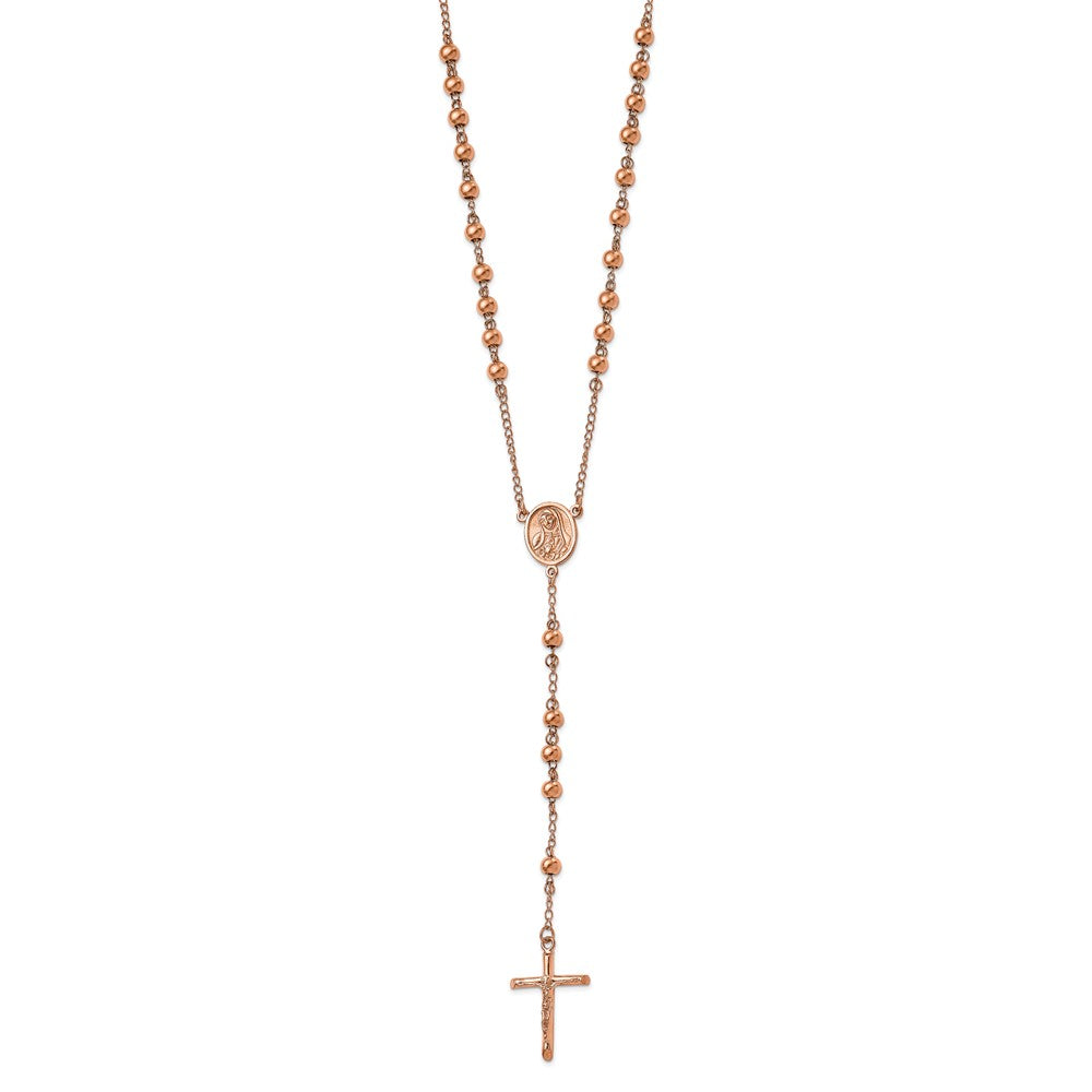 Chisel Stainless Steel Polished Rose IP-plated 30 inch Rosary Necklace SRN2116