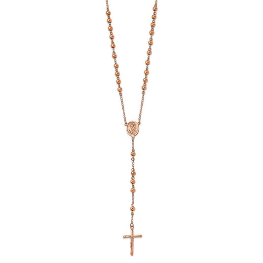 Chisel Stainless Steel Polished Rose IP-plated 30 inch Rosary Necklace SRN2116