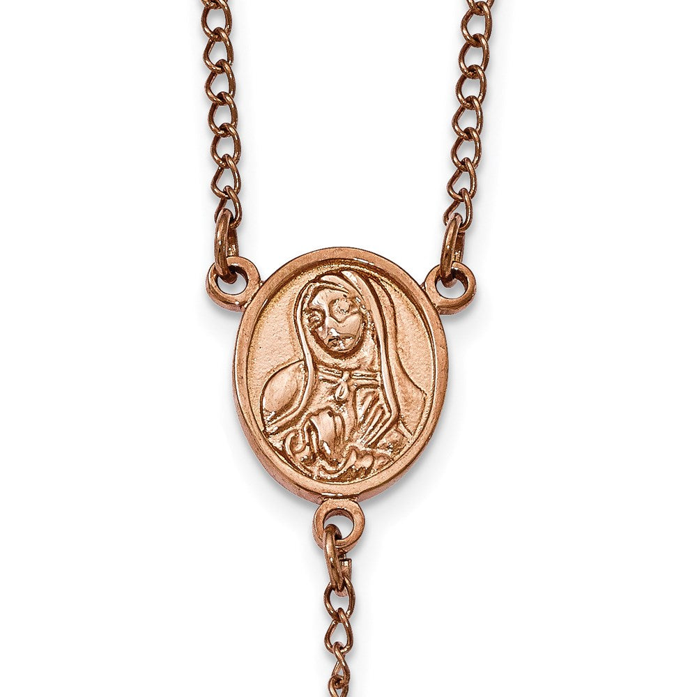 Chisel Stainless Steel Polished Rose IP-plated 30 inch Rosary Necklace SRN2116