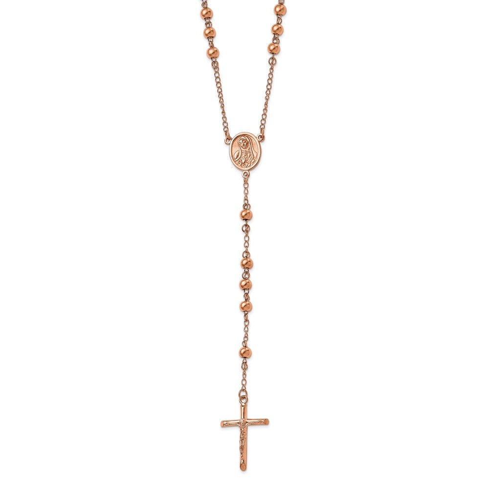 Chisel Stainless Steel Polished Rose IP-plated 30 inch Rosary Necklace SRN2116