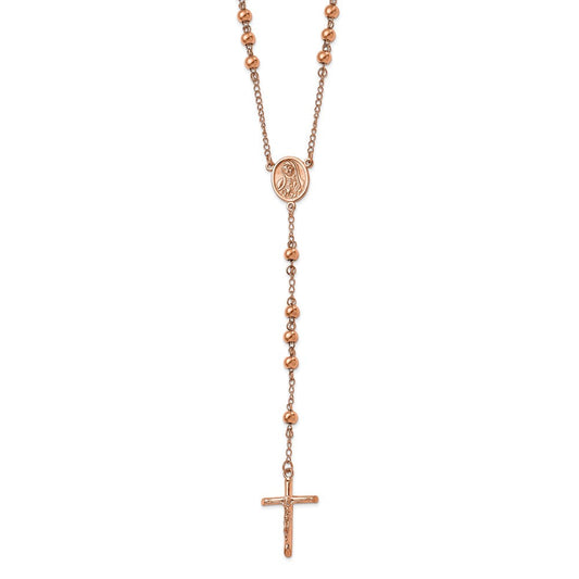 Chisel Stainless Steel Polished Rose IP-plated 30 inch Rosary Necklace SRN2116