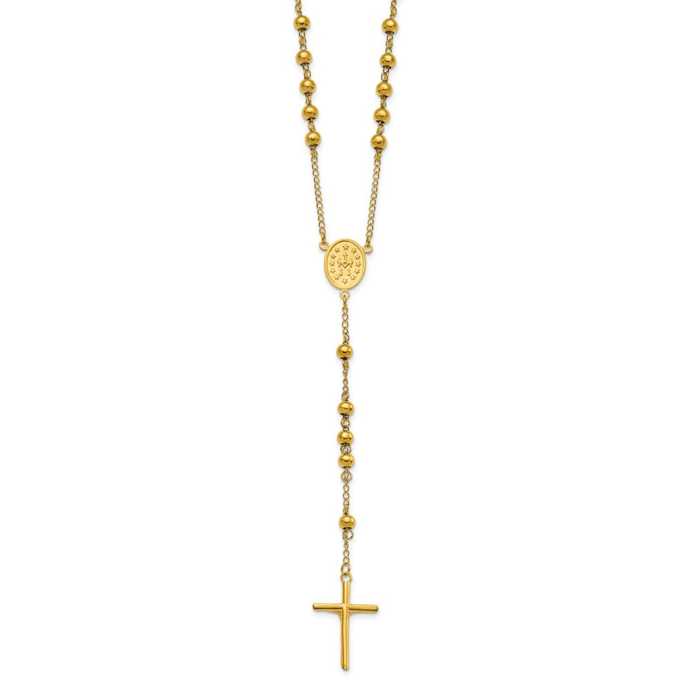 Chisel Stainless Steel Polished Yellow IP-plated Beaded 30 inch Rosary Necklace SRN2836