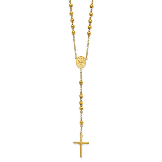 Chisel Stainless Steel Polished Yellow IP-plated Beaded 30 inch Rosary Necklace SRN2836