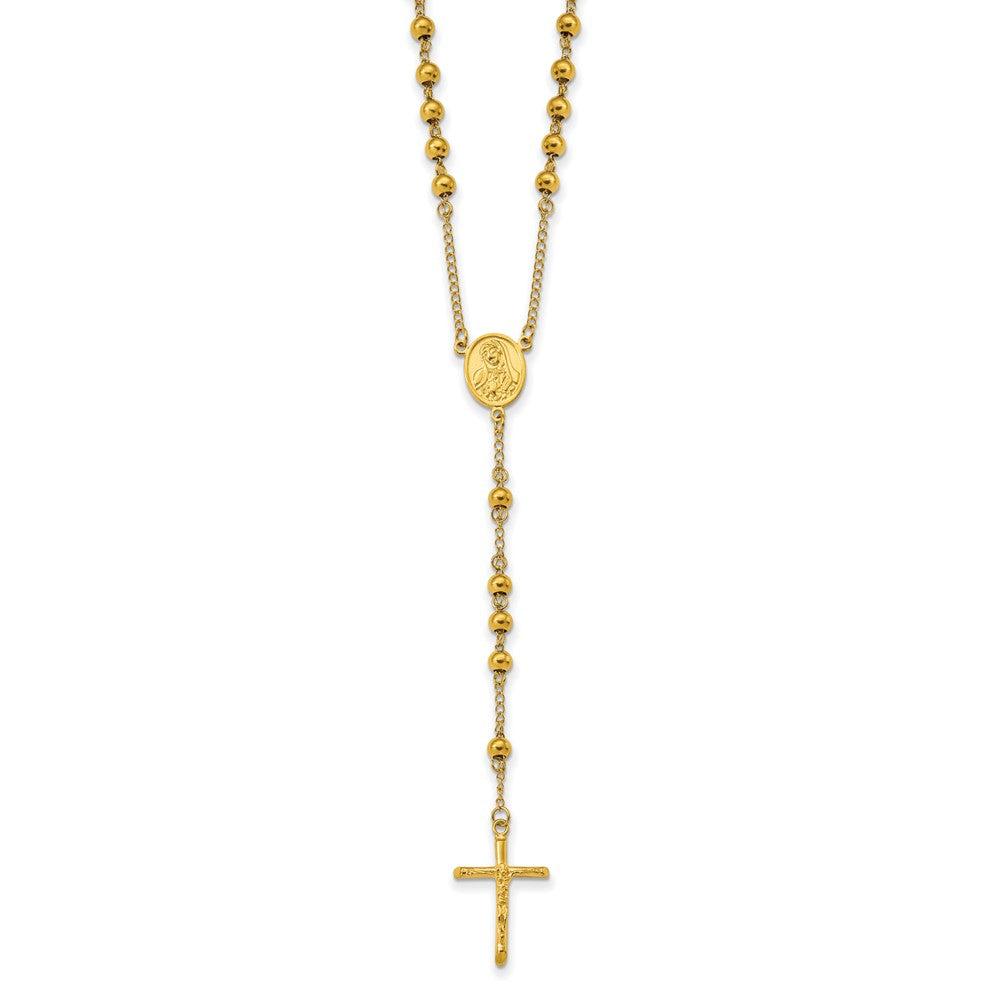 Chisel Stainless Steel Polished Yellow IP-plated Beaded 30 inch Rosary Necklace SRN2836
