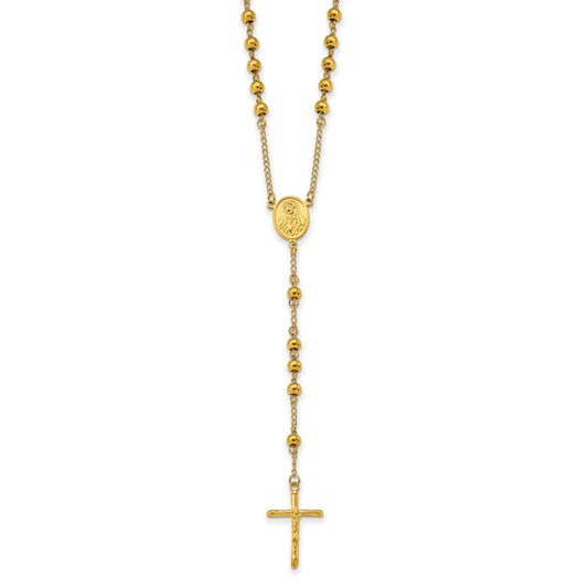 Chisel Stainless Steel Polished Yellow IP-plated Beaded 30 inch Rosary Necklace SRN2836