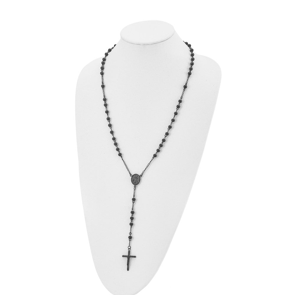 Chisel Stainless Steel Polished Black IP-plated Beaded 30 inch Rosary Necklace SRN2837