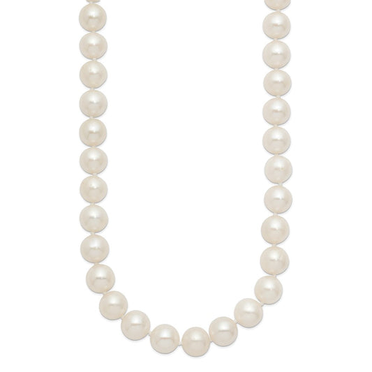 Chisel Stainless Steel Polished 9-10mm Hand Knotted White Round Freshwater Cultured Pearl 24 inch NecklaceSRN3161-24