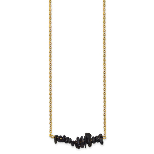 Chisel Stainless Steel Polished Yellow IP-plated Black Agate on a 15 inch Plus a 2.75 inch Extension Cable Chain NecklaceSRN3226-15