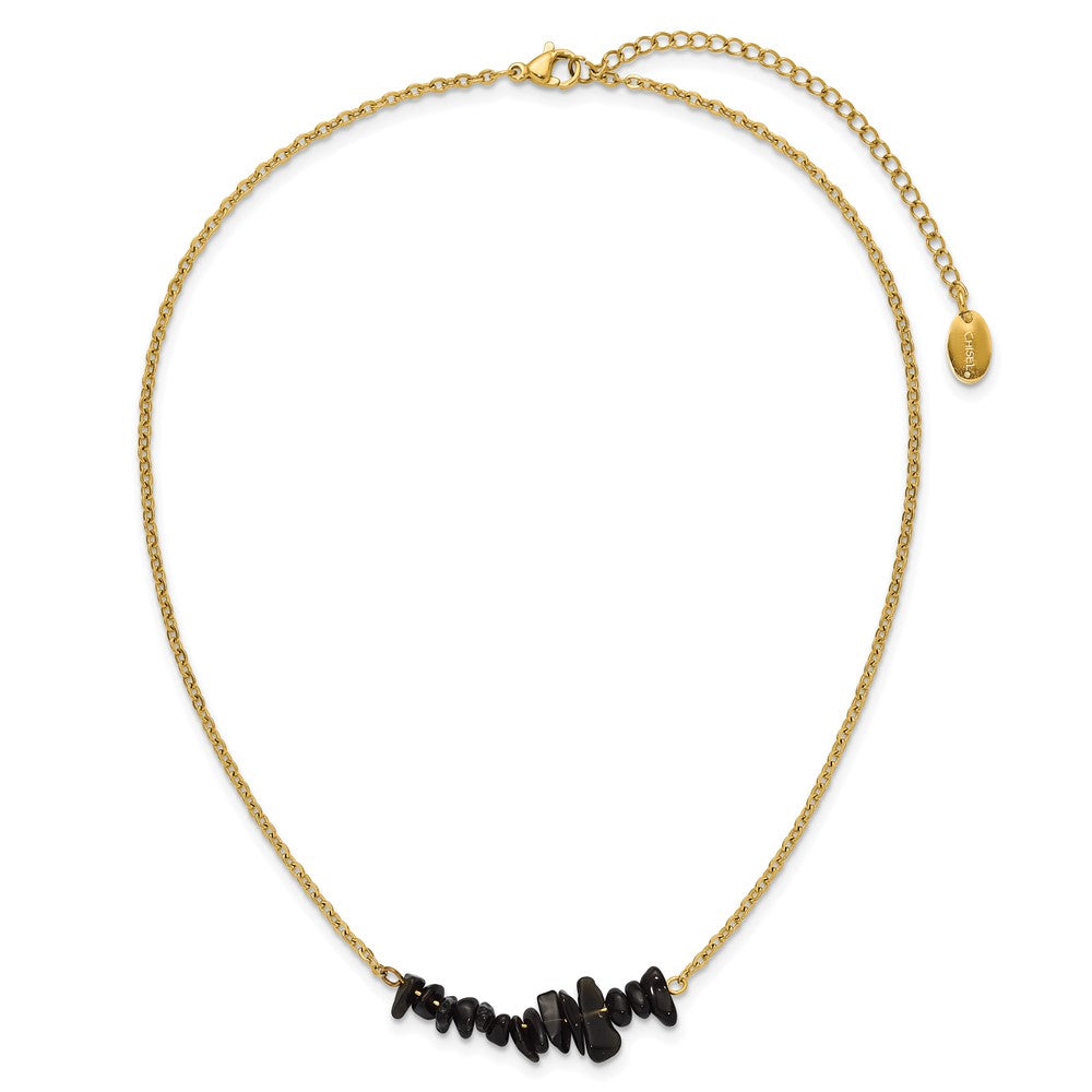 Chisel Stainless Steel Polished Yellow IP-plated Black Agate on a 15 inch Plus a 2.75 inch Extension Cable Chain NecklaceSRN3226-15