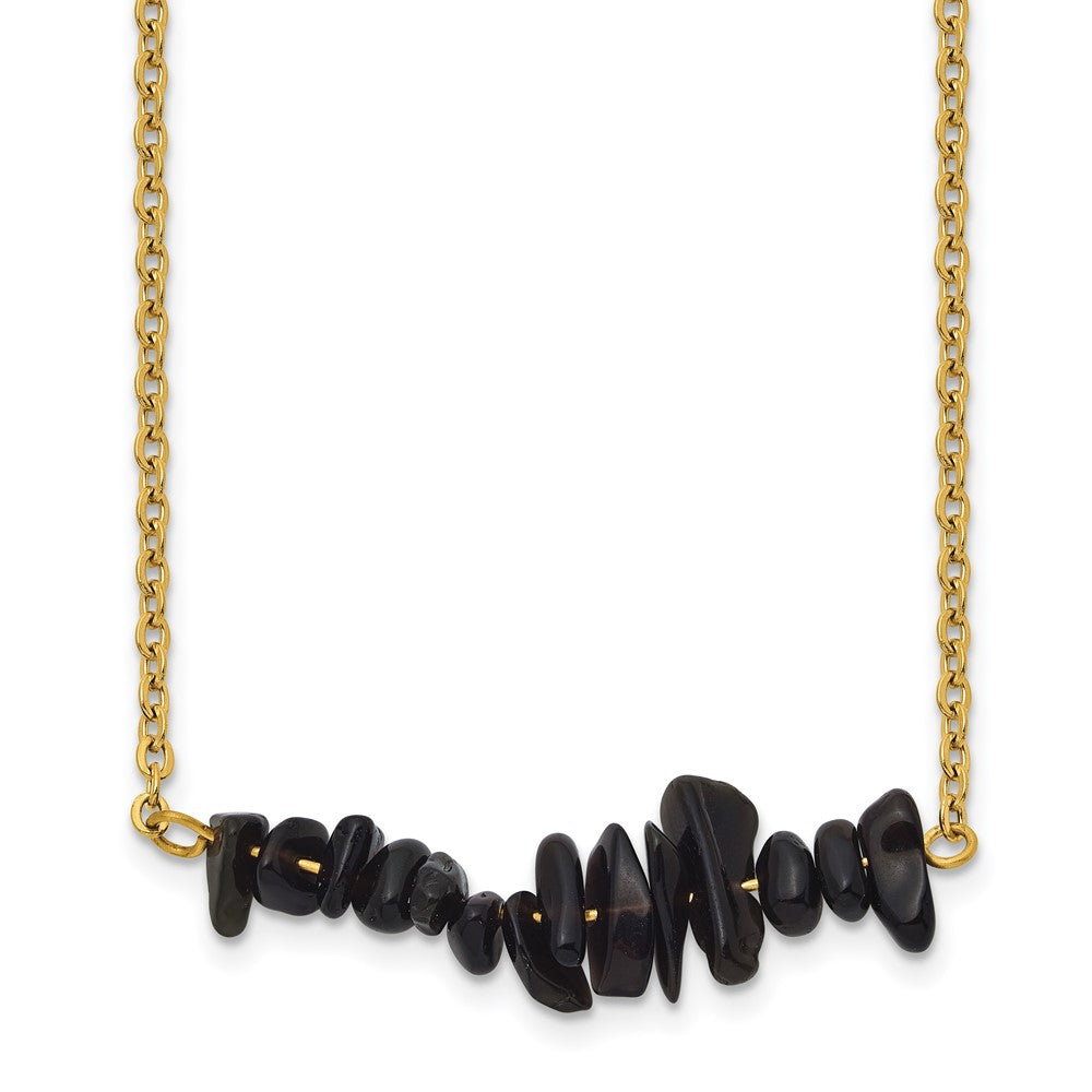 Chisel Stainless Steel Polished Yellow IP-plated Black Agate on a 15 inch Plus a 2.75 inch Extension Cable Chain NecklaceSRN3226-15