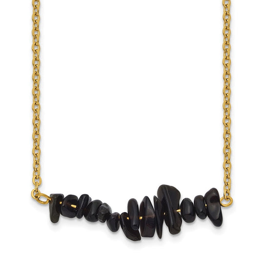 Chisel Stainless Steel Polished Yellow IP-plated Black Agate on a 15 inch Plus a 2.75 inch Extension Cable Chain NecklaceSRN3226-15