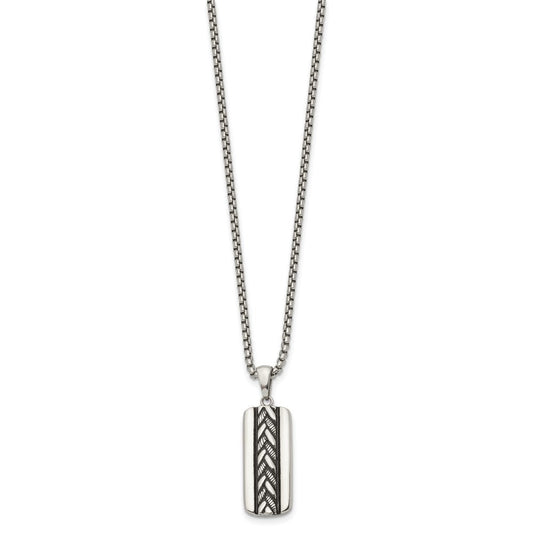 Chisel Stainless Steel Antiqued and Polished Pendant on a 20 inch Box Chain NecklaceSRN3362-20