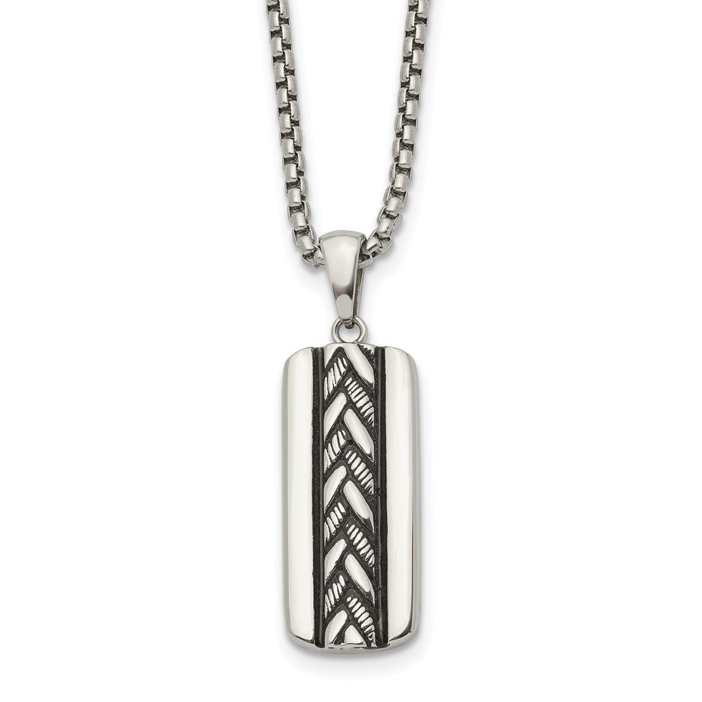 Chisel Stainless Steel Antiqued and Polished Pendant on a 20 inch Box Chain NecklaceSRN3362-20