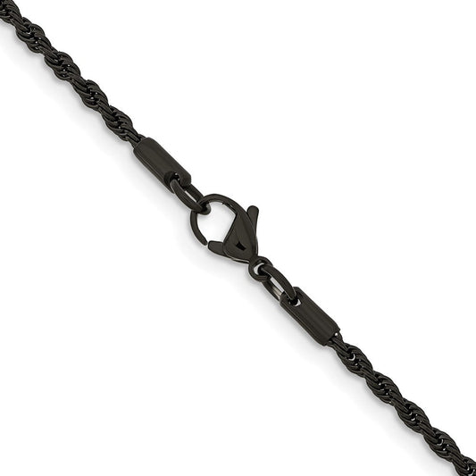 Chisel Stainless Steel Polished Black IP-plated 2.4mm 22 inch Rope ChainSRN672BP
