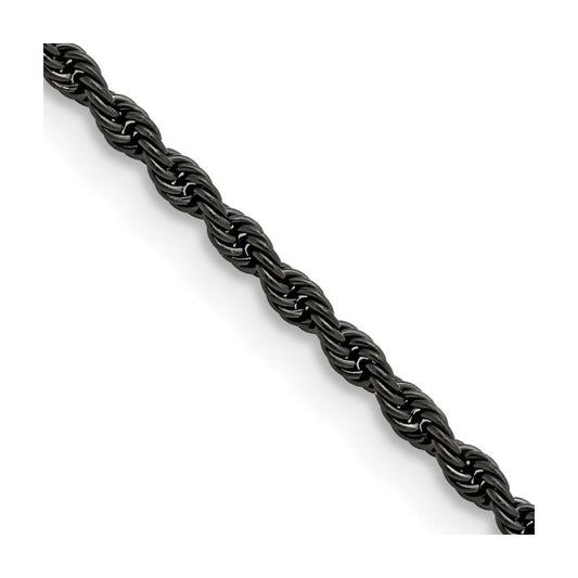 Chisel Stainless Steel Polished Black IP-plated 2.4mm 18 inch Rope ChainSRN672BP