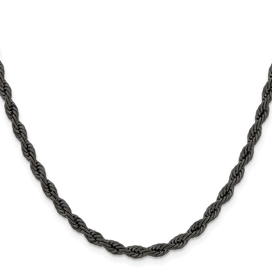 Chisel Stainless Steel Polished Black IP-plated 4mm 20 inch Rope ChainSRN673BP