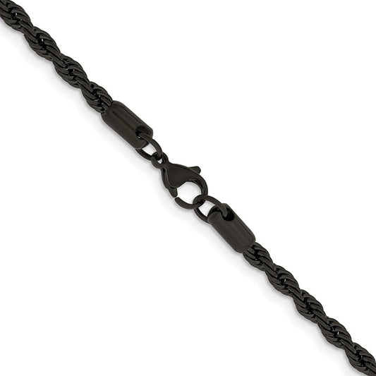 Chisel Stainless Steel Polished Black IP-plated 4mm 22 inch Rope ChainSRN673BP