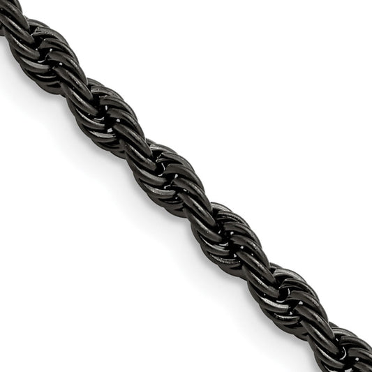 Chisel Stainless Steel Polished Black IP-plated 4mm 18 inch Rope ChainSRN673BP