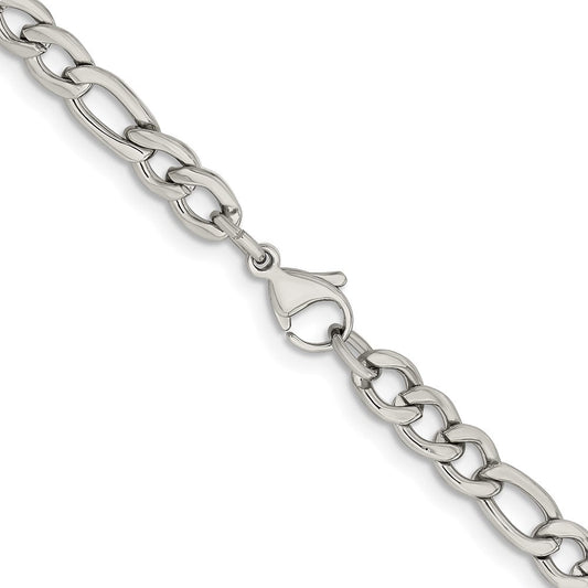 Chisel Stainless Steel Polished 5.3mm 24 inch Figaro ChainSRN679