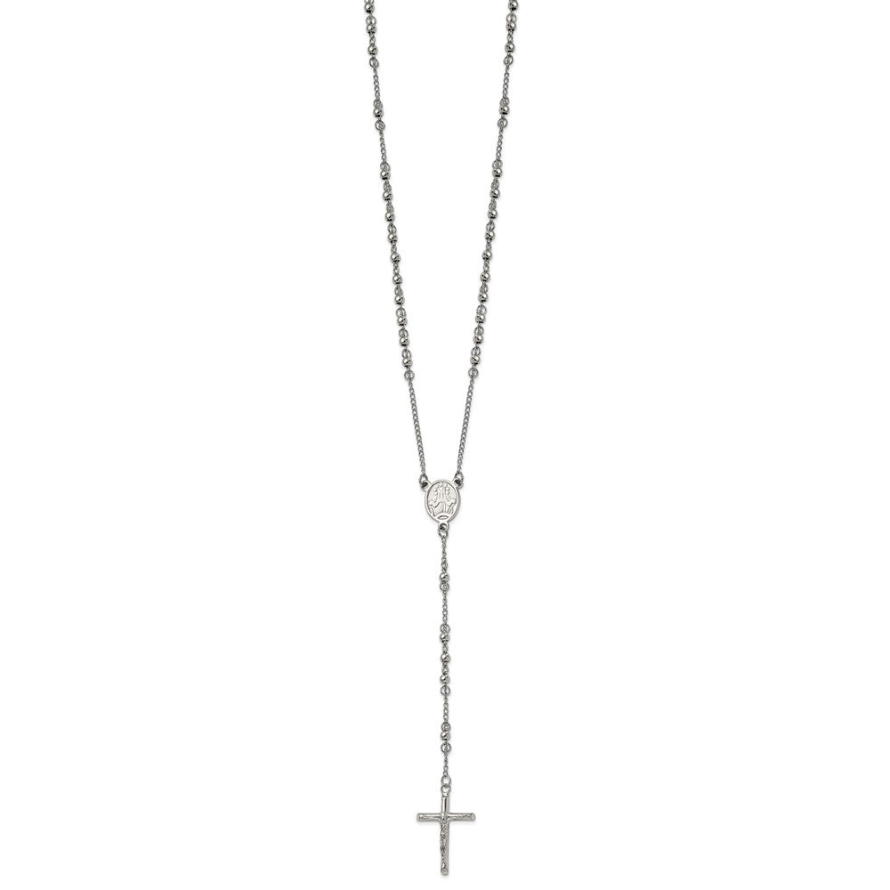 Chisel Stainless Steel Polished 4mm Beaded 25 inch Rosary Necklace SRN808