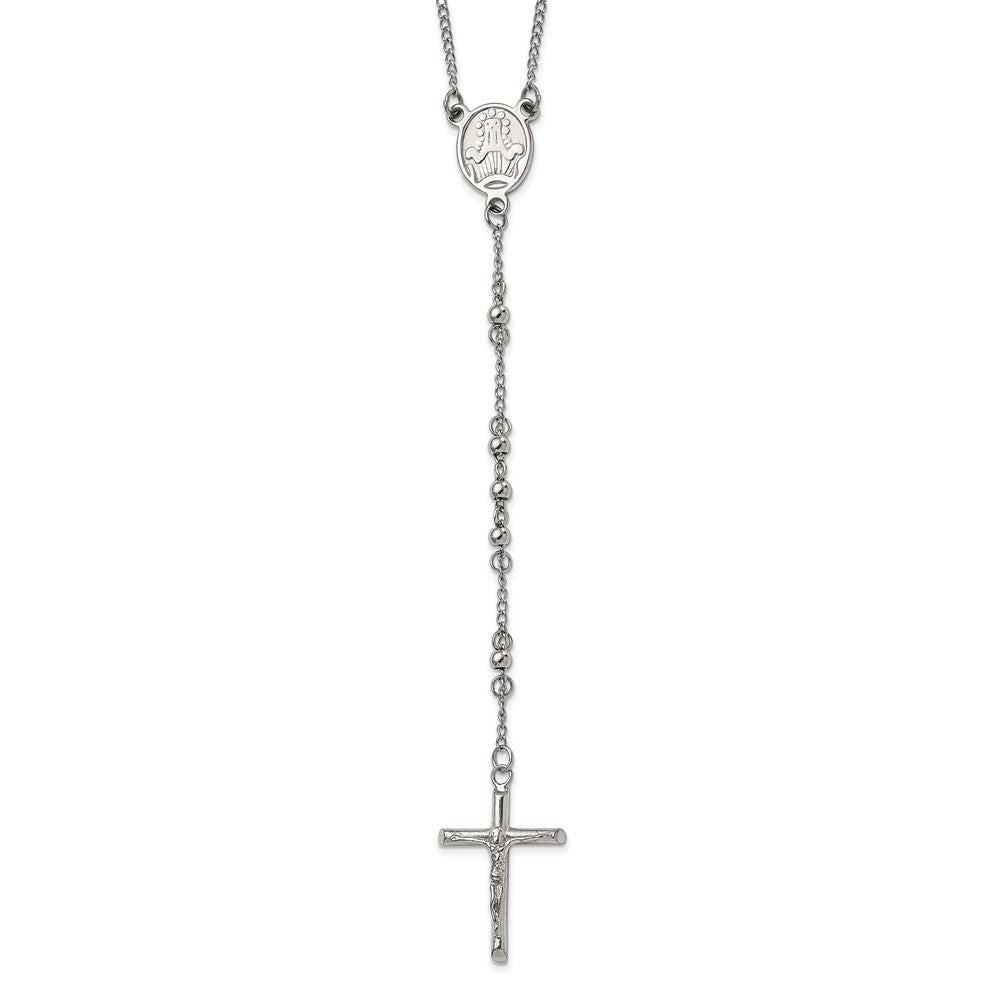 Chisel Stainless Steel Polished 4mm Beaded 25 inch Rosary Necklace SRN808