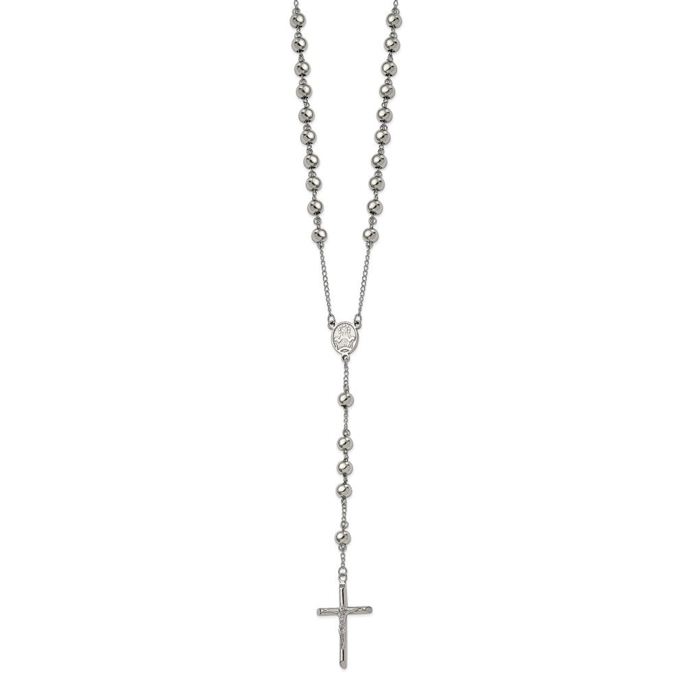 Chisel Stainless Steel Polished 8mm Beaded 32.5 inch Rosary Necklace SRN810