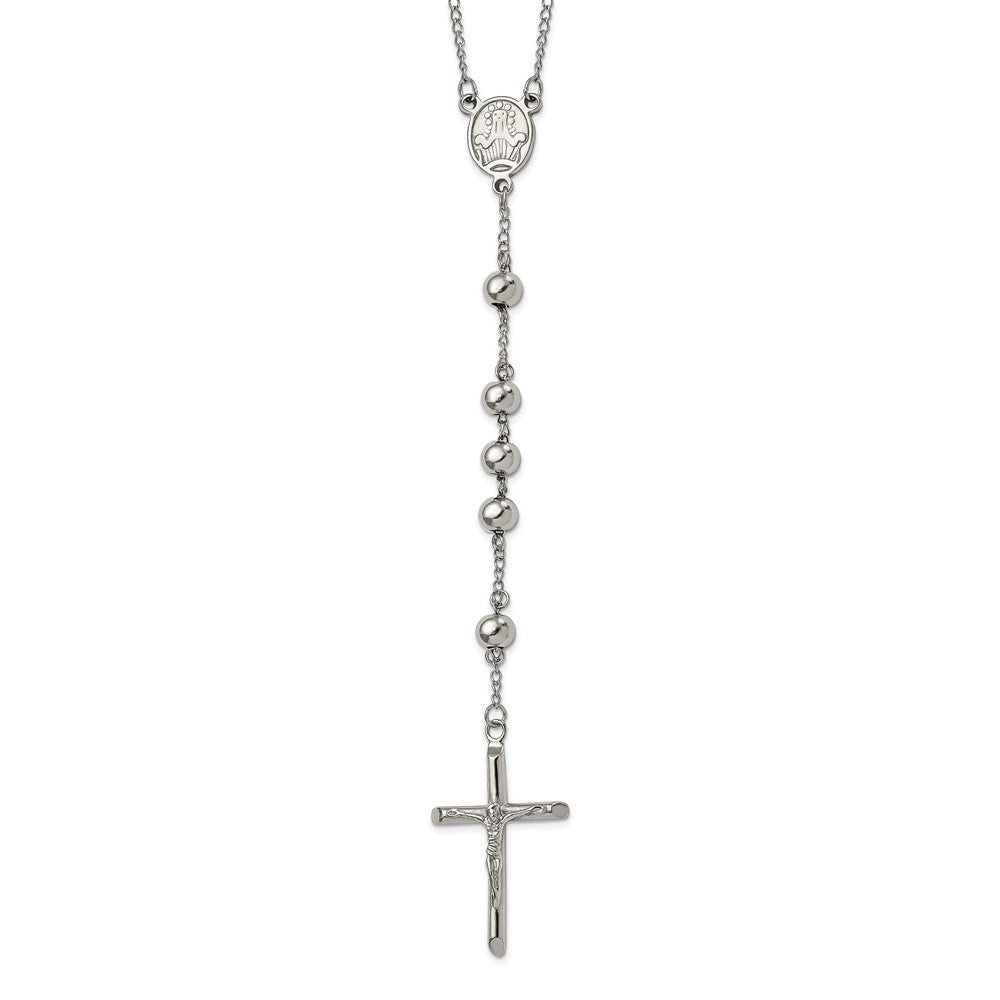 Chisel Stainless Steel Polished 8mm Beaded 32.5 inch Rosary Necklace SRN810