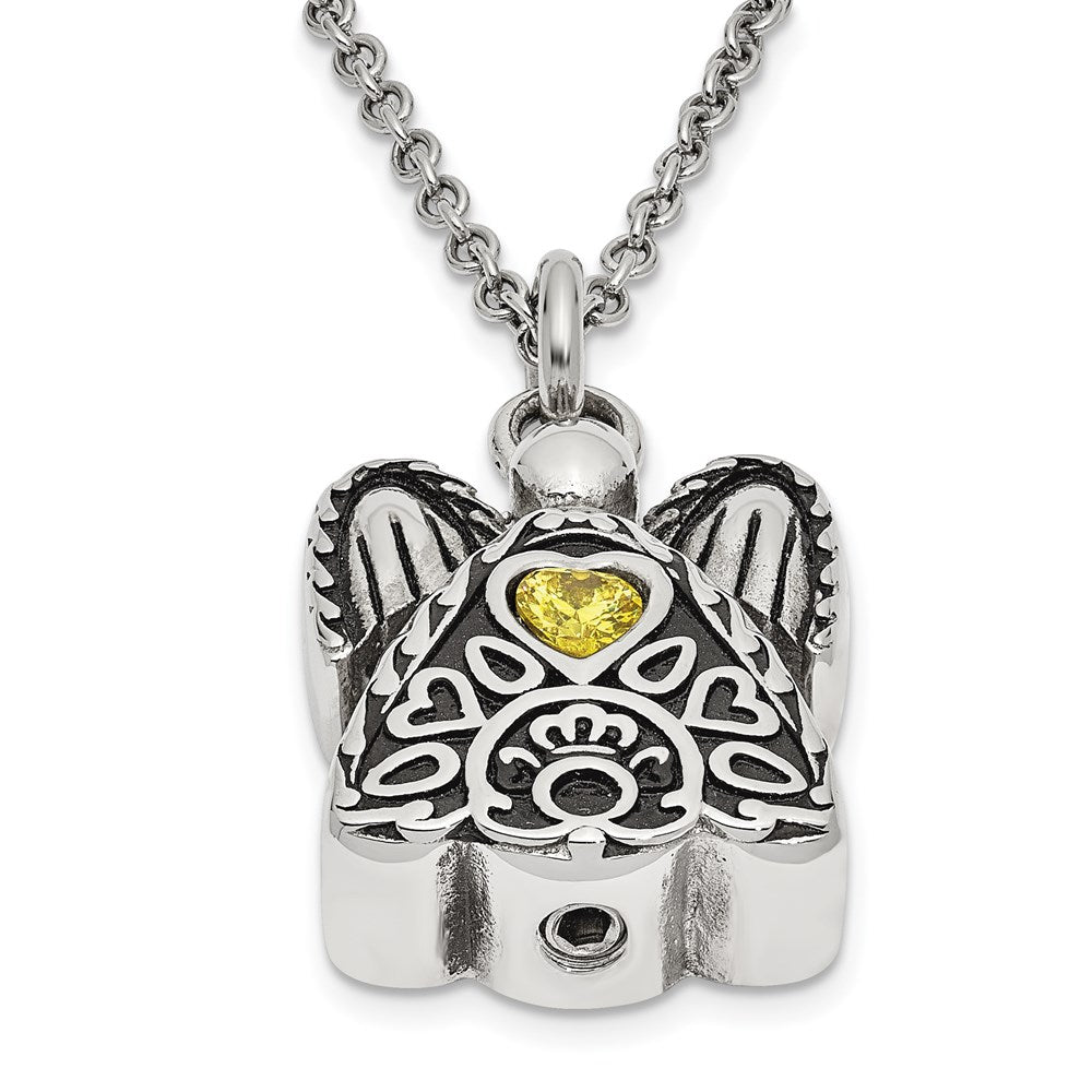 Sentimental Expressions Stainless Steel Yellow CZ November Birthstone Antiqued Angel Ash Holder 18 Inch Necklace SSX100NOV