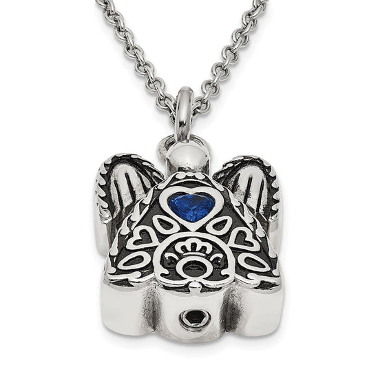 Sentimental Expressions Stainless Steel Dark Blue CZ September Birthstone Antiqued Angel Ash Holder 18 Inch Necklace SSX100SEP