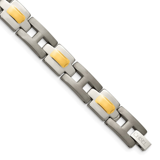 Chisel Titanium Brushed and Polished Yellow IP-Plated 9 inch Bracelet TBB126-9
