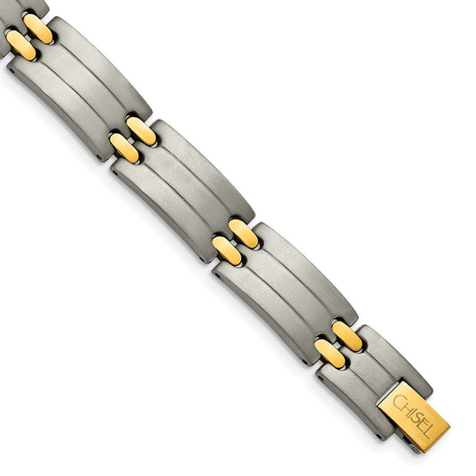 Chisel Titanium Brushed and Polished Yellow IP-Plated 8.5 inch Bracelet TBB127-8.5