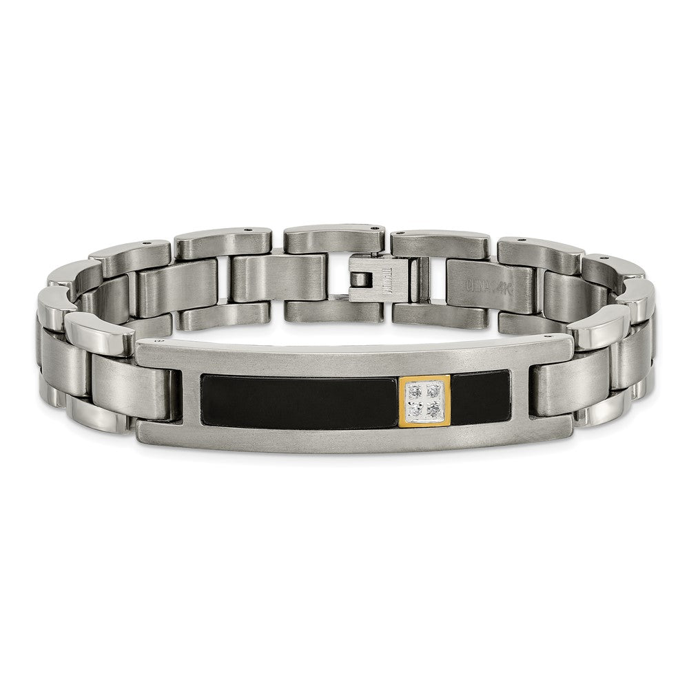 Chisel Titanium with 14K Gold Brushed and Polished with Black Onyx .05 carat Diamond 8.75 inch Bracelet TBB160-8