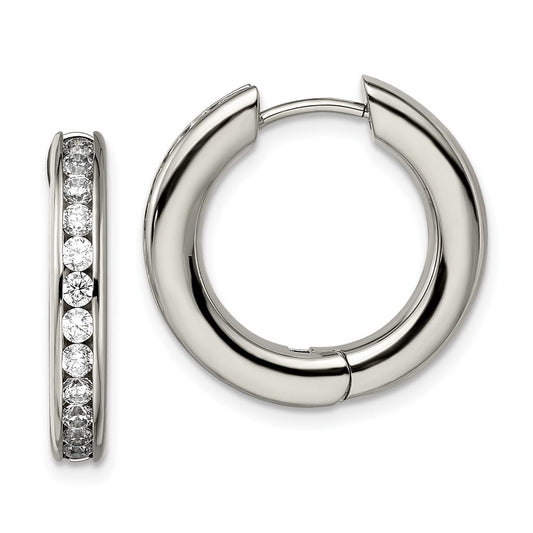 TBE103 Chisel Titanium Polished CZ Hinged Hoop Earrings