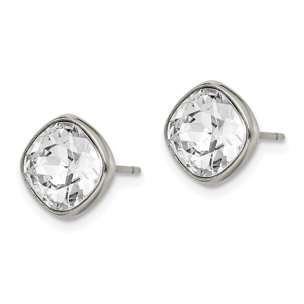 TBE118 Chisel Titanium Polished Faceted Crystal Square Post Earrings