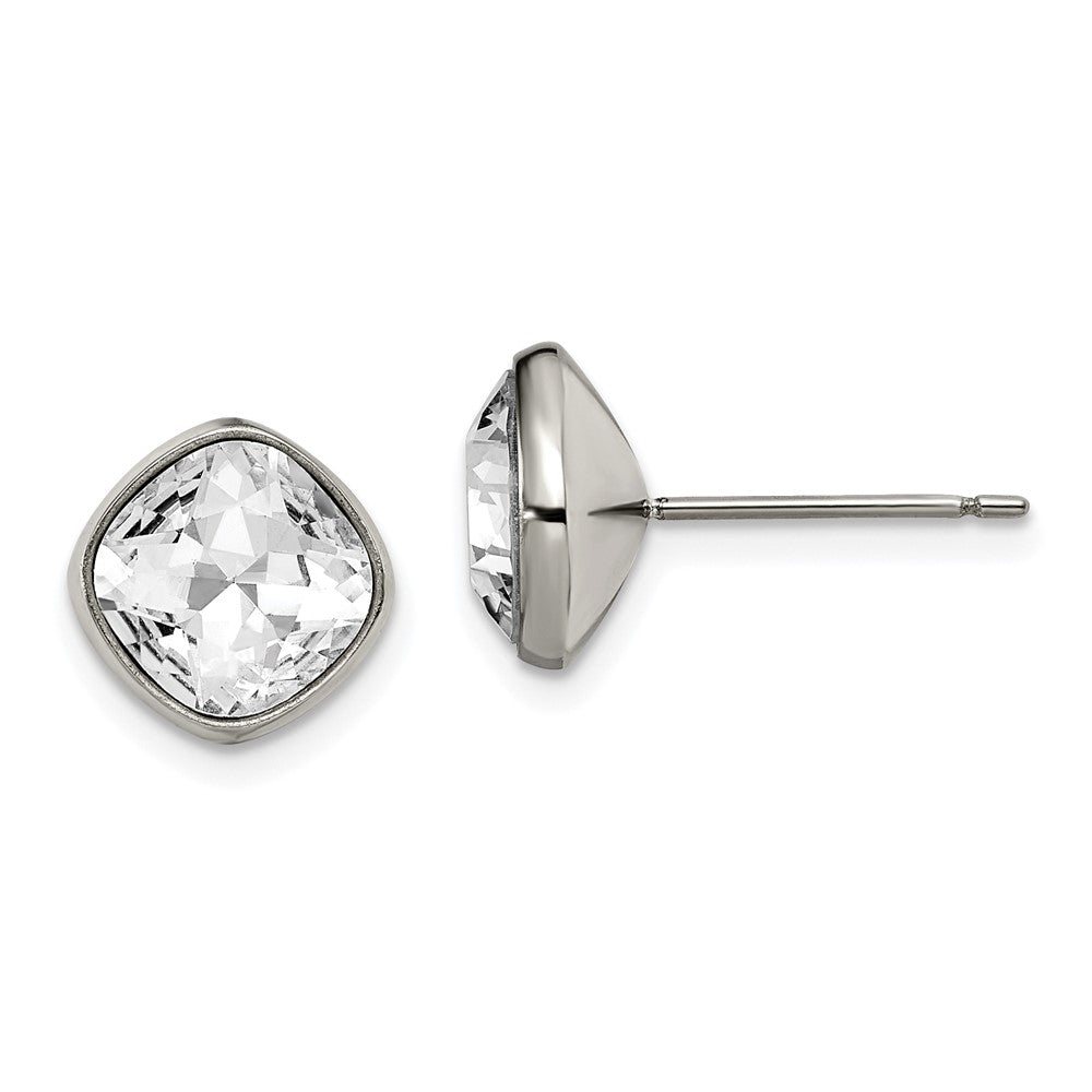 TBE118 Chisel Titanium Polished Faceted Crystal Square Post Earrings