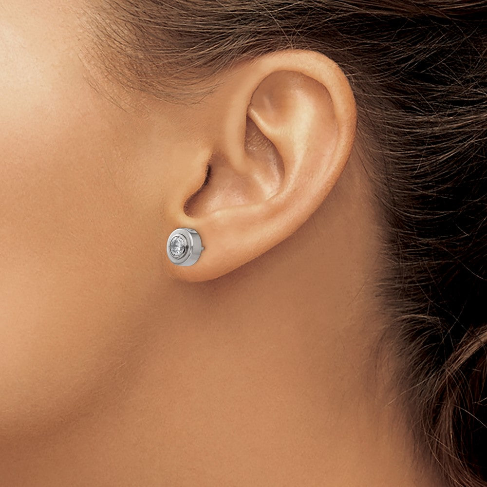 TBE1297 Chisel Titanium Polished CZ Post Earrings
